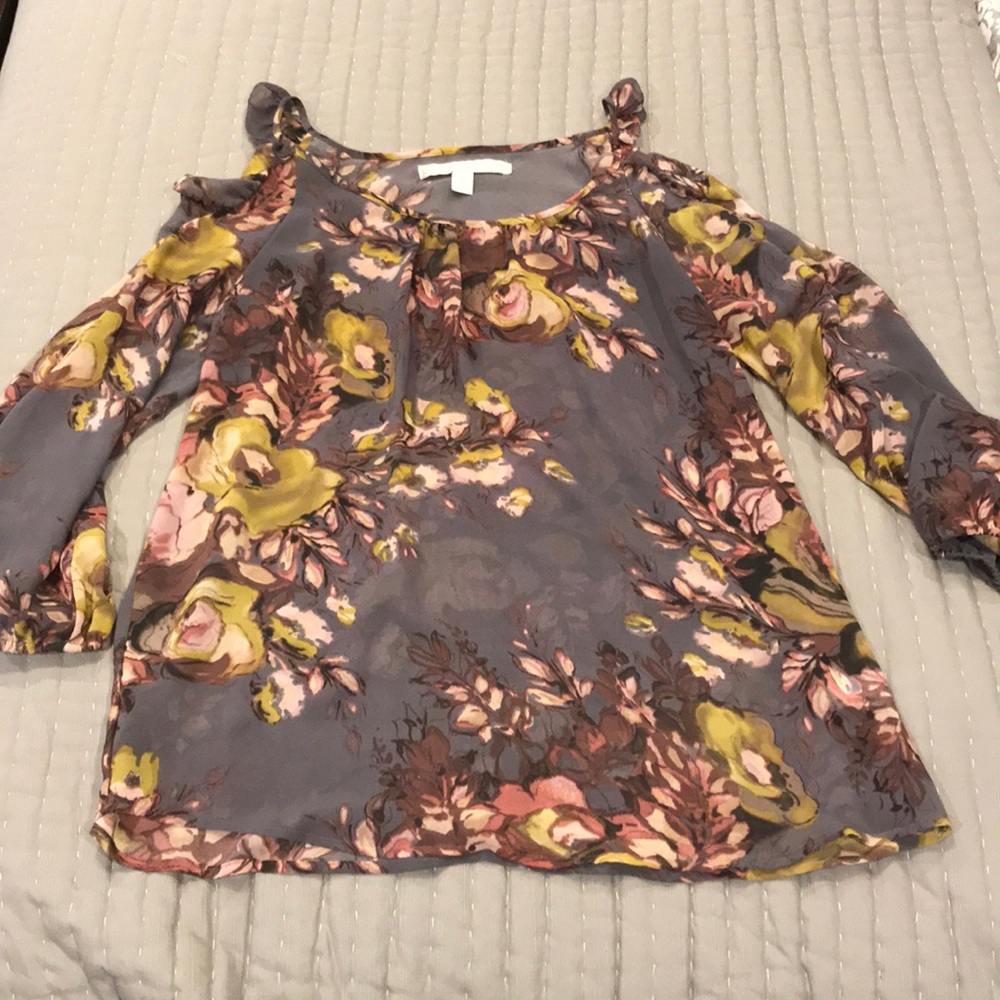 LC Lauren Conrad Cold Shoulder Floral Blouse